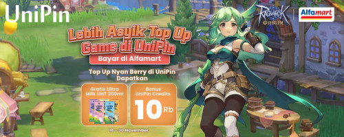 Top Up Nyan Berry dan Bayar di Alfamart, Gratis Ultra Milk UHT + Bonus 10,000 UniPin Credits